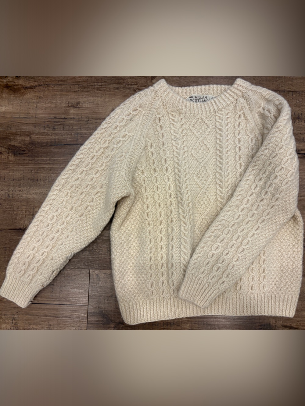 Hand-Knitted Aran Crewneck Sweater - Cream,  MacMillan of Scotland